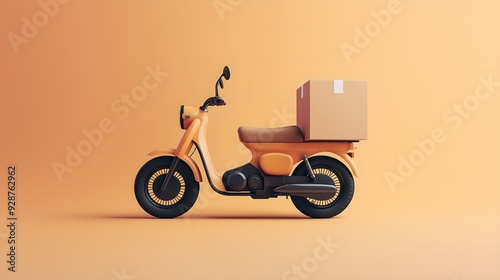 Dynamic motorcycle courier racing with delivery box against a solid color background, representing speed, efficiency, and modern express service for posters, backgrounds, and banners