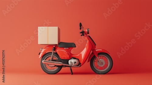 Dynamic motorcycle courier racing with delivery box against a solid color background, representing speed, efficiency, and modern express service for posters, backgrounds, and banners