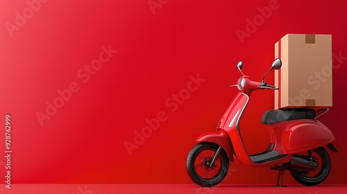 Dynamic motorcycle courier racing with delivery box against a solid color background, representing speed, efficiency, and modern express service for posters, backgrounds, and banners
