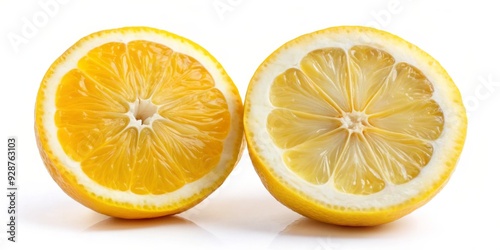 Two Lemon Halves on White Background, Composition Close Up, Image Two Lemon Halves, Concept Food, Lemon , Citrus , Fruit photo