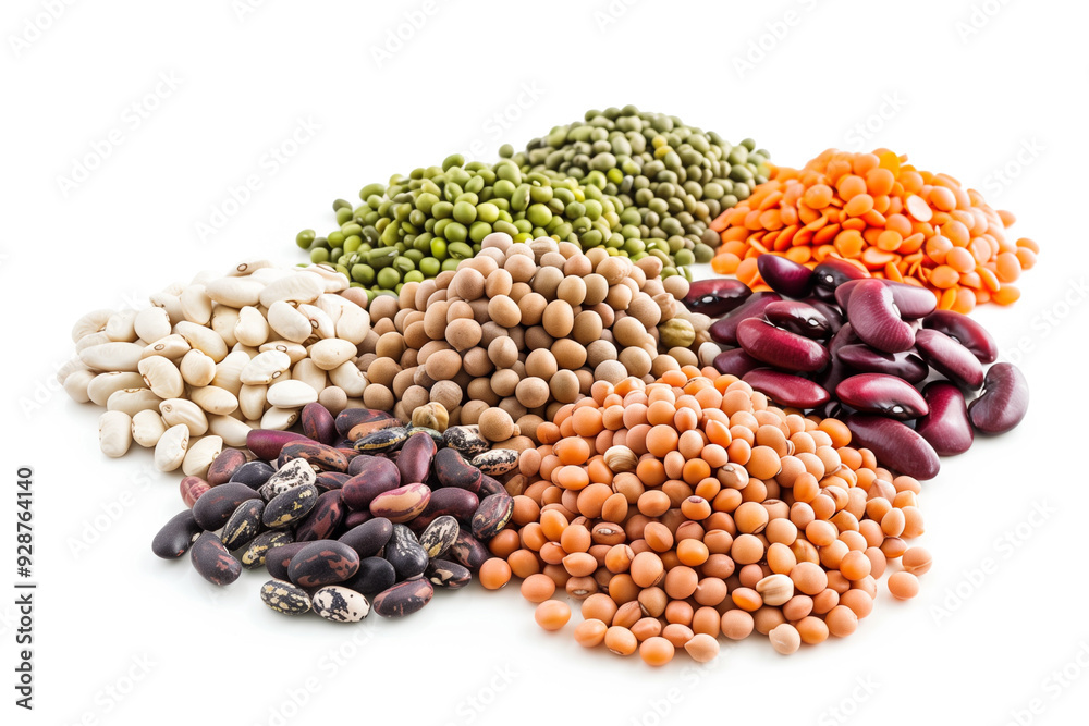 Colorful lentils and beans on white background Colorful lentils and beans on white background