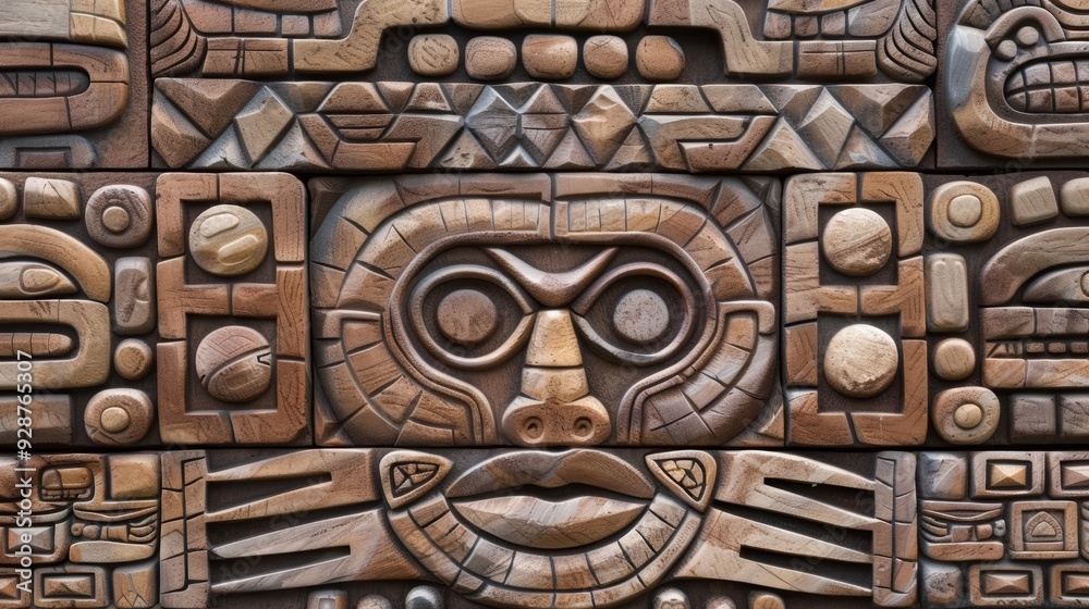 The image is a close up of a face carved into a piece of wood The image is a close up of a face carved into a piece of wood