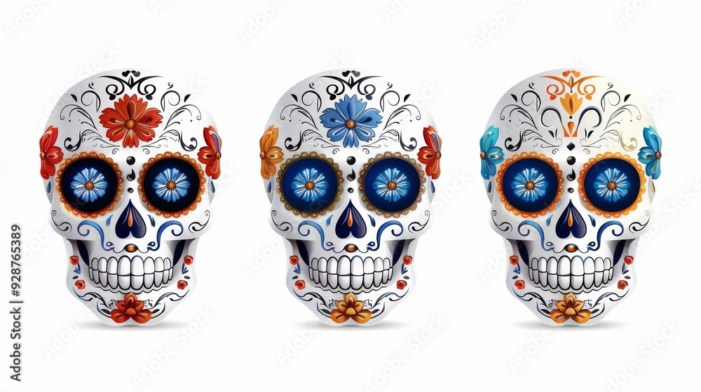 Three skulls with flowers on them Three skulls with flowers on them