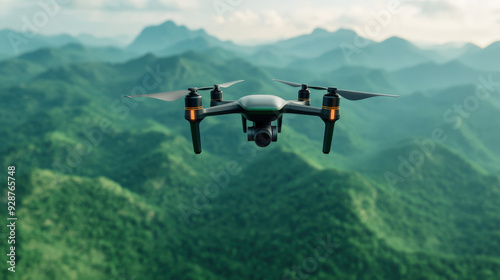 Fototapeta Naklejka Na Ścianę i Meble -  An AI-powered drone mapping a remote area in real-time