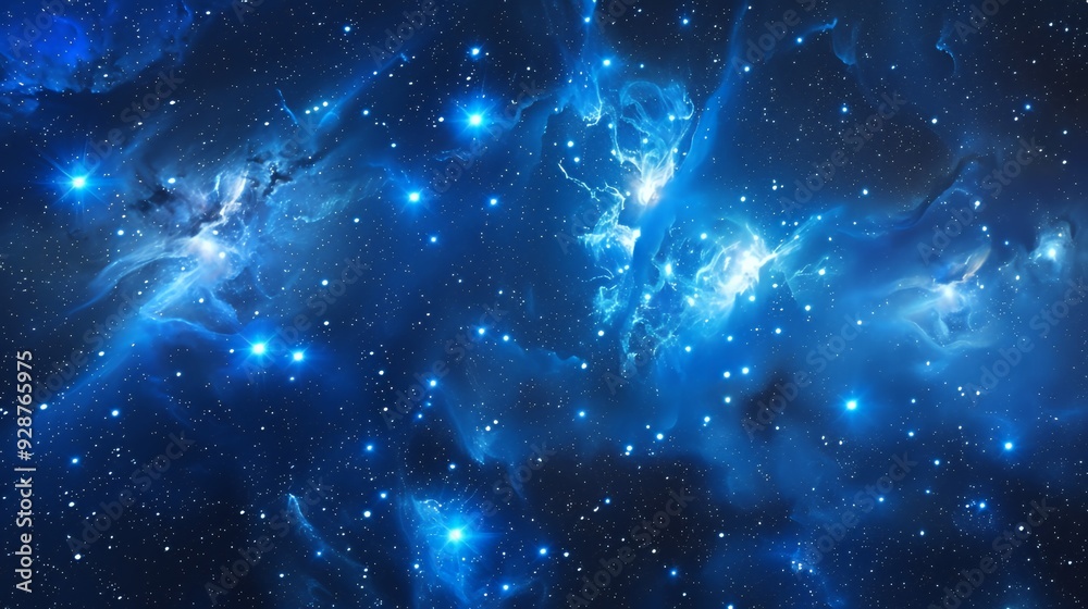A deep blue night sky filled with bright stars and nebulae. A deep blue night sky filled with bright stars and nebulae.