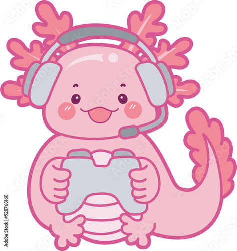 Illustration of cute axolotl activities icon.
Funny pink axolotl in daily routine stickers.
