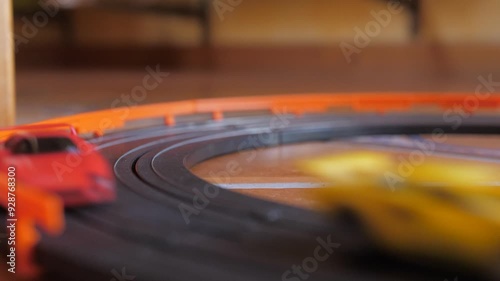 vintage electric car race track classic toy slow motion 4k