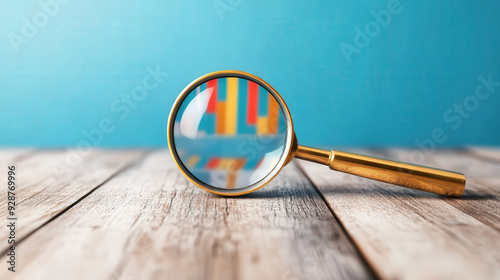 3D illustration of Data quality analysis, magnifying glass over data photo