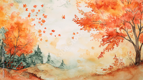 Soft and artistic image of watercolor backgrounds on the theme of autumn , Generative AI.