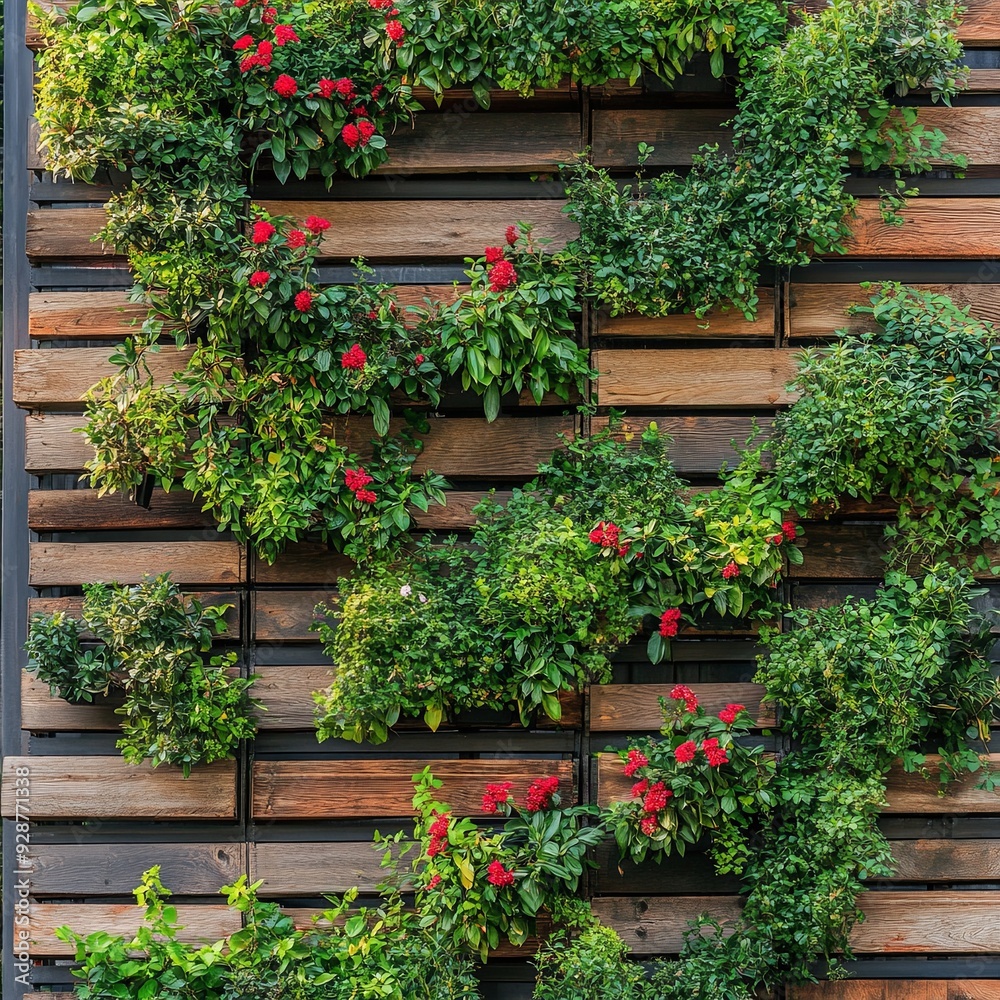 Fototapeta premium Vertical garden with young plants growing
