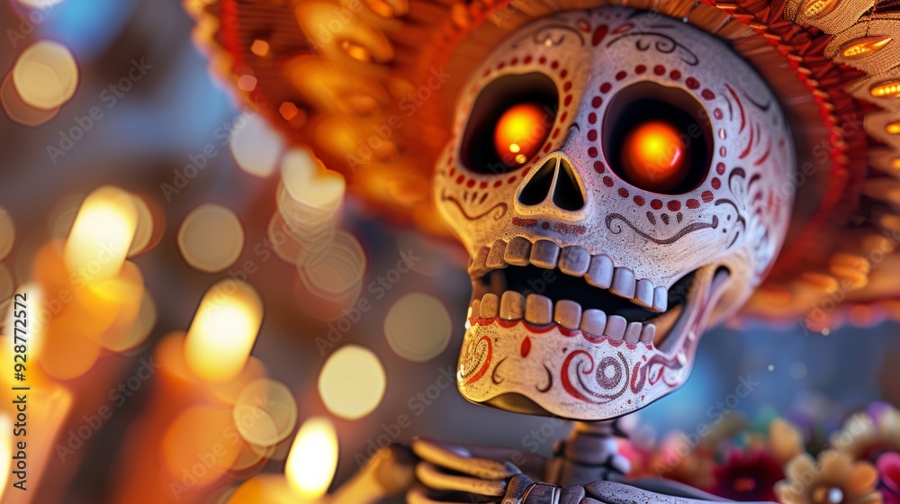 A skeleton wearing a sombrero and smiling A skeleton wearing a sombrero and smiling
