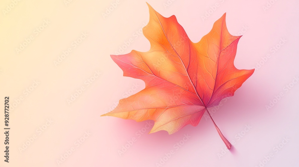 One autumn leaf in vector style on a pastel background One autumn leaf in vector style on a pastel background