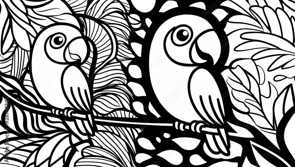 Coloring page, cute parrot Coloring page, cute parrot