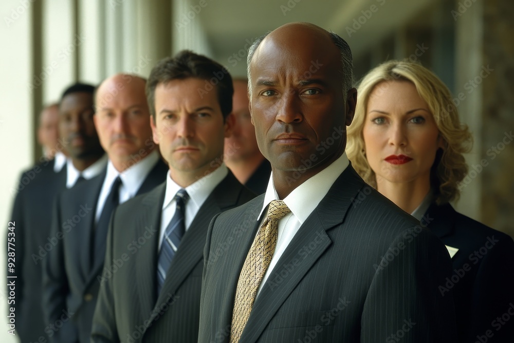 a show of unity, a row of Caucasian businesspeople poses for a group photo, showcasing their collective vision for the successful business corporation., Generative AI a show of unity, a row of Caucasian businesspeople poses for a group photo, showcasing their collective vision for the successful business corporation., Generative AI