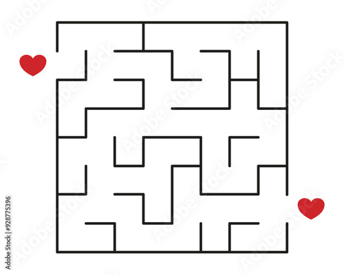 Love-themed maze puzzle with red hearts