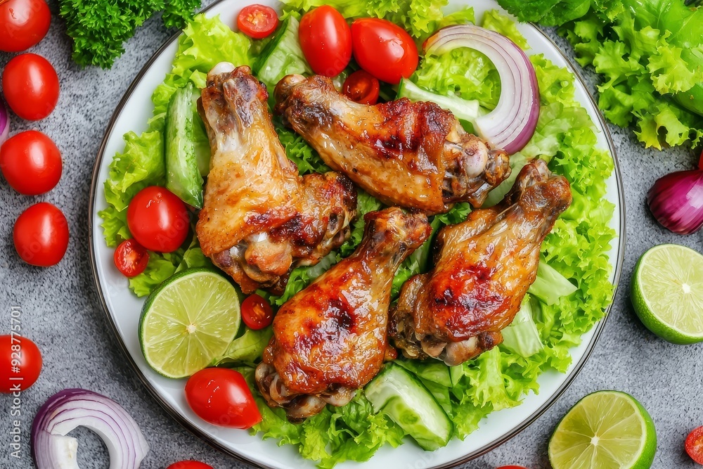 Closeup of Asian style fried chicken marinated with Tom Yam paste and fried to perfection. Horizontal top view below. Closeup of Asian style fried chicken marinated with Tom Yam paste and fried to perfection. Horizontal top view below.