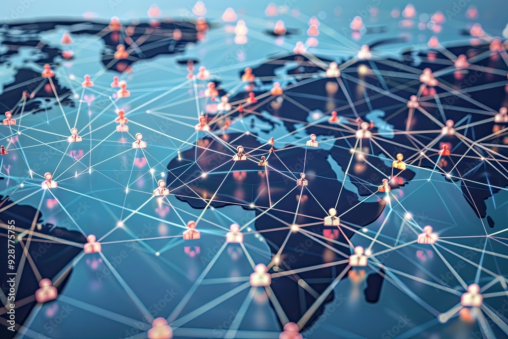 Global Network of Interconnected People Represented on a World Map