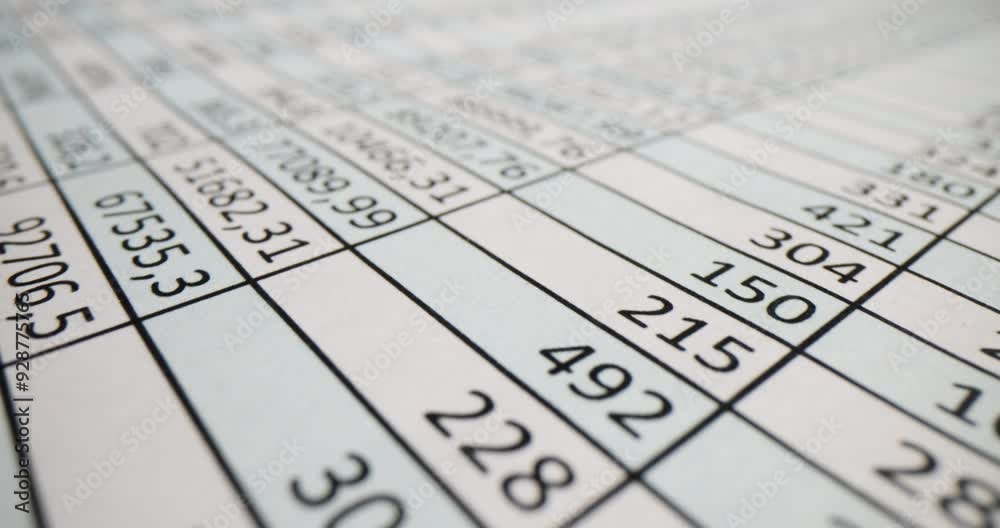Closeup of table with numbers in table format