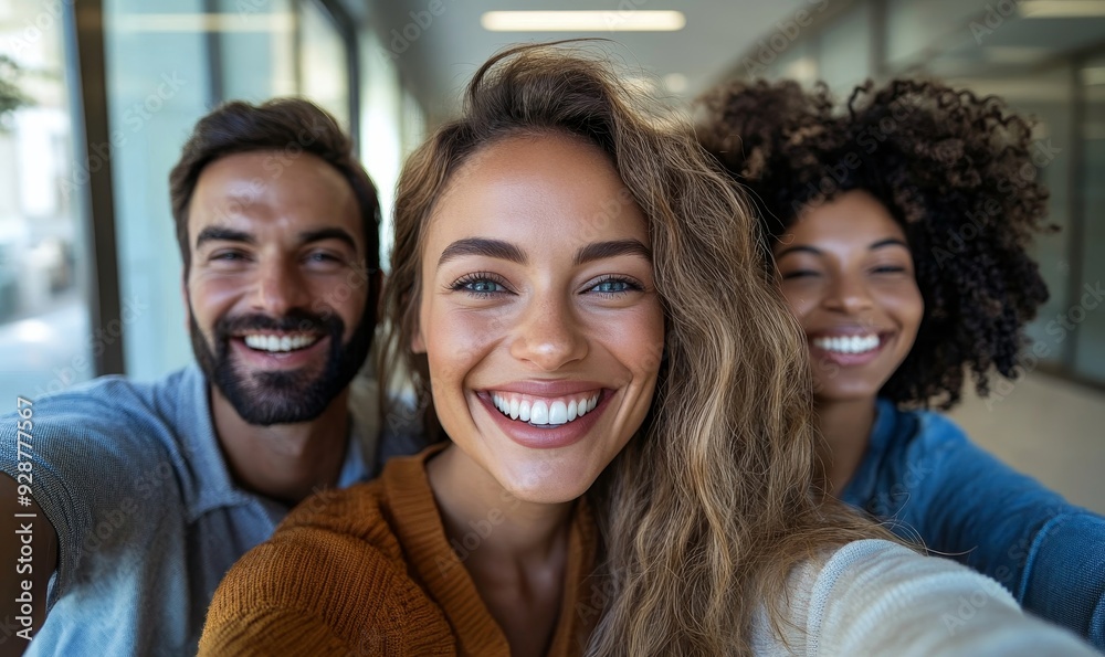 happy office group smiling and taking a selfie, Generative AI happy office group smiling and taking a selfie, Generative AI