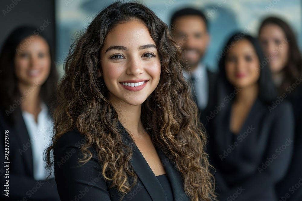 Happy smiling confident female hispanic businesswoman team leader standing together with diverse multiethnic business group in office. Company professional multinational staff, Generative AI Happy smiling confident female hispanic businesswoman team leader standing together with diverse multiethnic business group in office. Company professional multinational staff, Generative AI