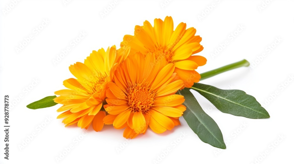 Three orange flowers are on a white background Three orange flowers are on a white background