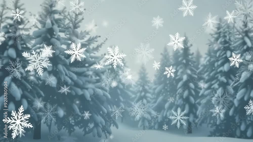 Enchanting winter snowflakes dancing over a tranquil forest in a serene winter wonderland Enchanting winter snowflakes dancing over a tranquil forest in a serene winter wonderland