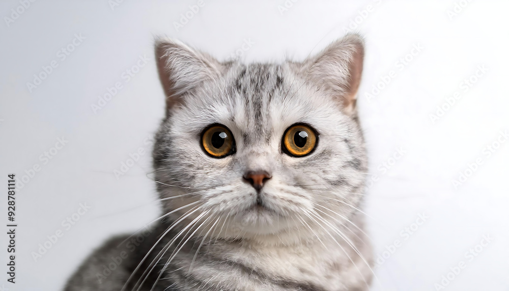 portrait silver tabby british shorthair cat looking camera white background portrait silver tabby british shorthair cat looking camera white background