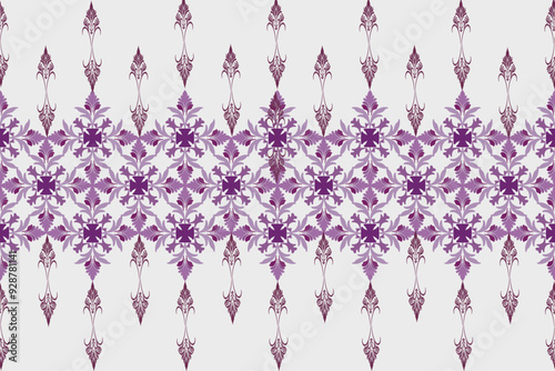 Seamless fabric pattern. European native purple damask pattern. White background. Vector illustration.