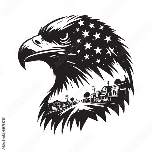 silhouette of Eagle filled with ghetto street in rough drawing