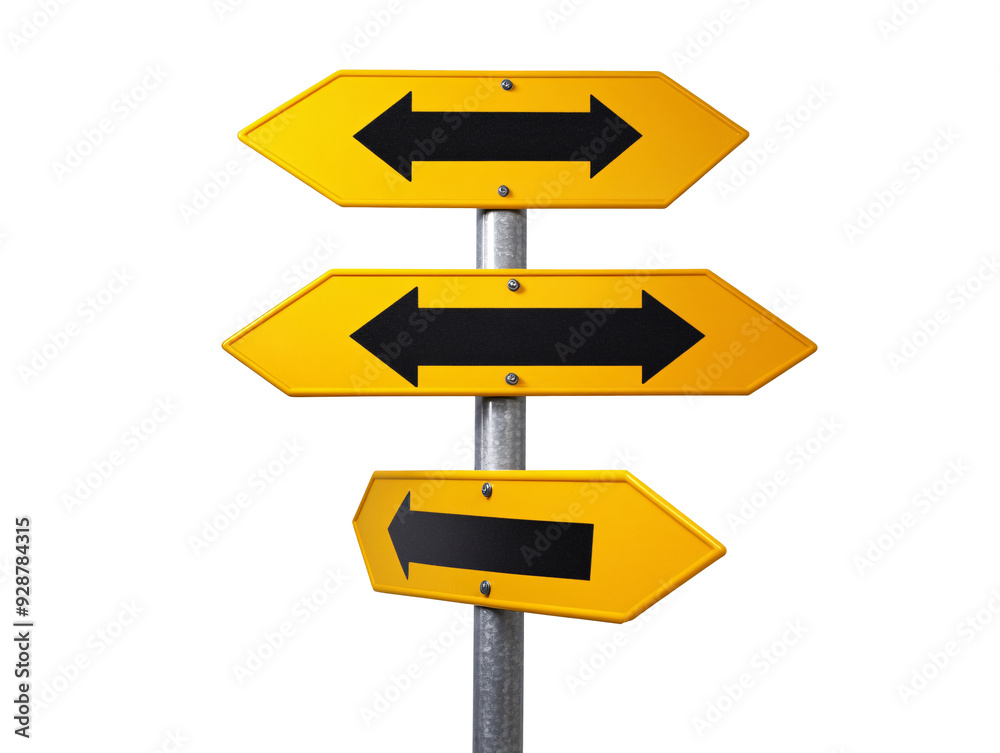 a yellow street sign with black arrows a yellow street sign with black arrows