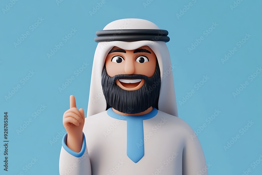 3D Illustration of Smiling Arab Man Pointing Upward 3D Illustration of Smiling Arab Man Pointing Upward
