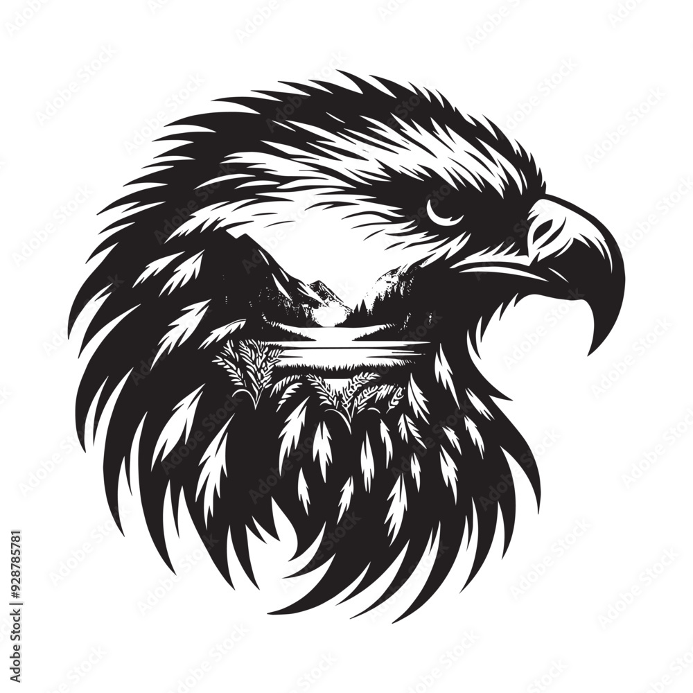 silhouette of Eagle filled with nature view in rough drawing silhouette of Eagle filled with nature view in rough drawing