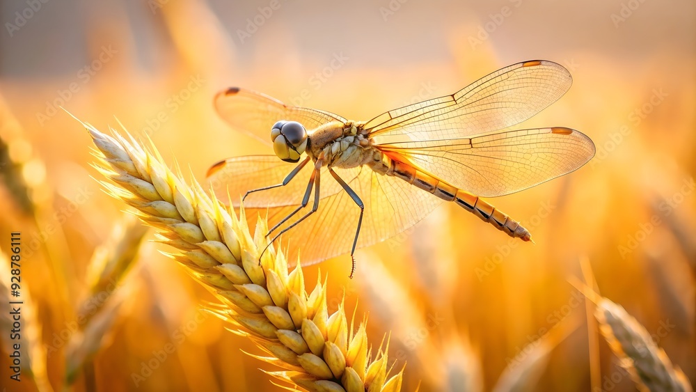 Topaz dragonfly perched delicately on a golden wheat field, topaz dragonfly, wheat field, insect, nature, beautiful, wings Topaz dragonfly perched delicately on a golden wheat field, topaz dragonfly, wheat field, insect, nature, beautiful, wings