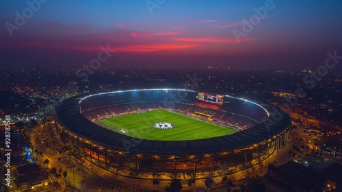 A stadium with a large crowd of people watching a game