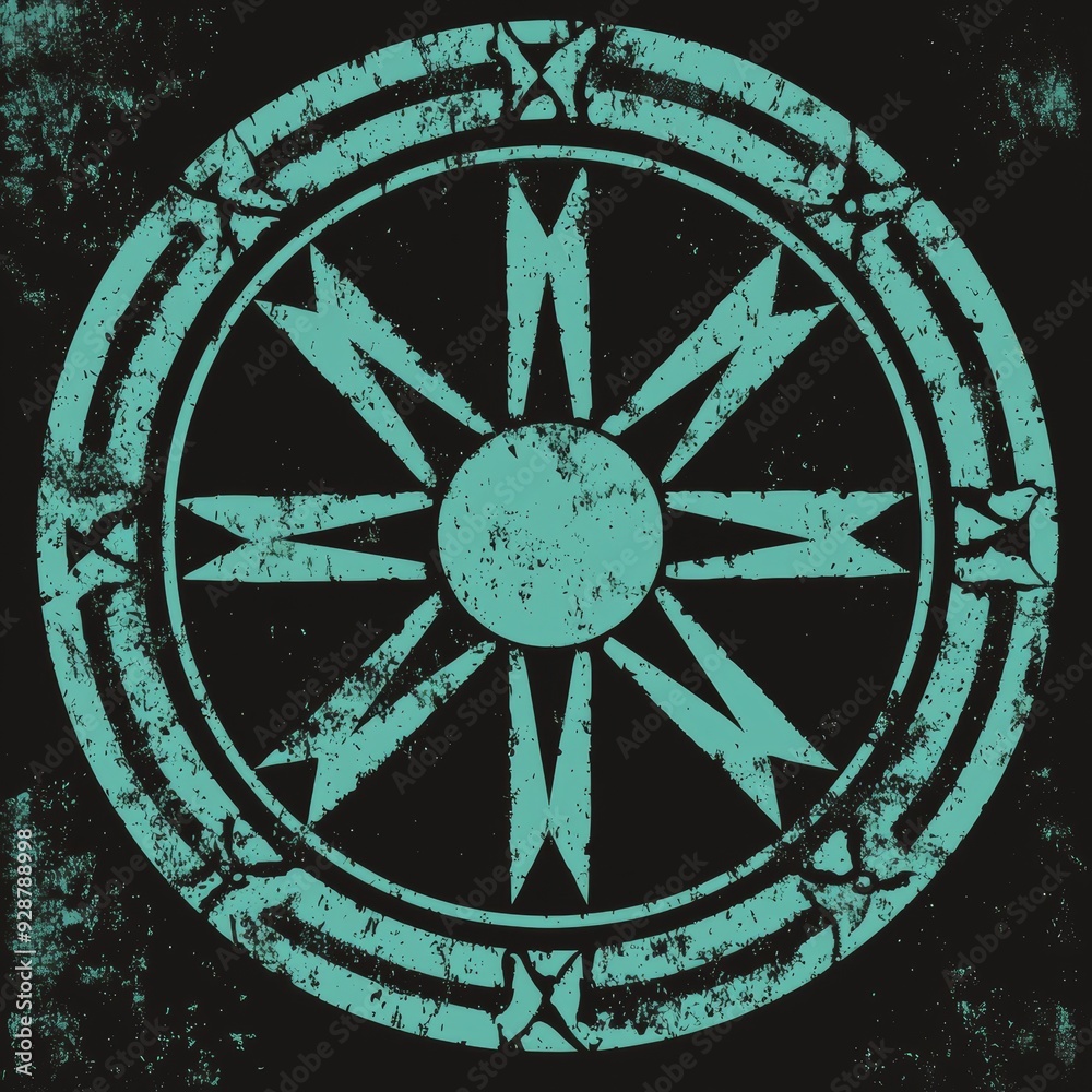 Incantation circle of light blue seven stars with a fantasy alphabets spell (named Fotonth) on black Incantation circle of light blue seven stars with a fantasy alphabets spell (named Fotonth) on black