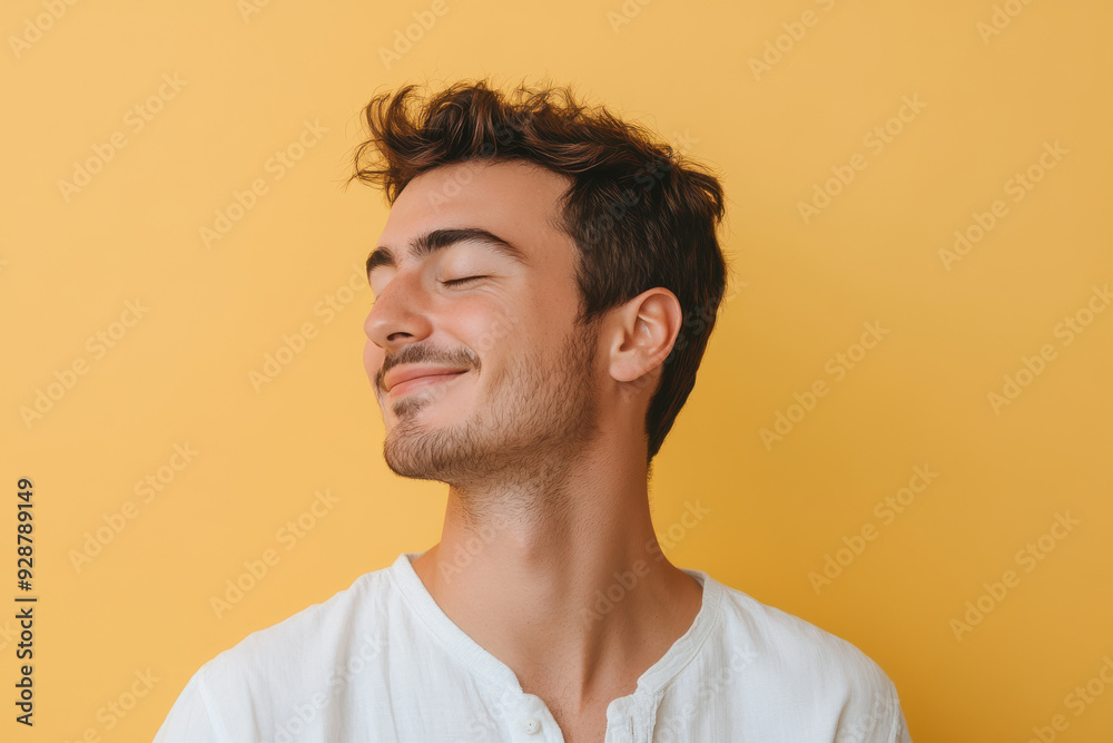 A close up of a man's face with his eyes closed A close up of a man's face with his eyes closed