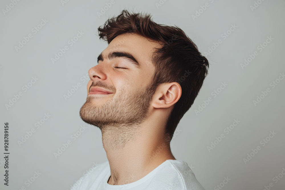 A close up of a man's face with his eyes closed A close up of a man's face with his eyes closed