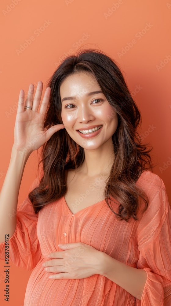 A middleaged pregnant Asian woman standing with on 013 woman, beauty, hair, face, person, smile, teenager, people, smiling, hand, model, head, one, fashion, lady, expression, casual, teen, brunette, A middleaged pregnant Asian woman standing with on 013 woman, beauty, hair, face, person, smile, teenager, people, smiling, hand, model, head, one, fashion, lady, expression, casual, teen, brunette,