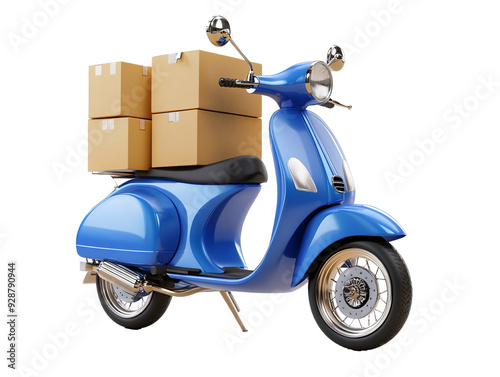 a blue moped with boxes on it