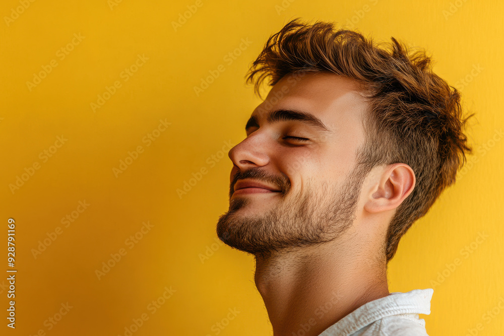 Obraz premium A close up of a man's face with his eyes closed