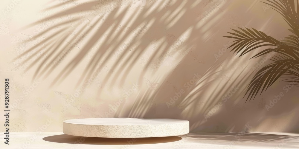 White podium with palm shadows White podium with palm shadows