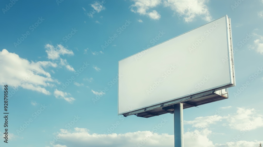 Blank White Billboard with a Clear Sky Background standing isolated with no additional elements Blank White Billboard with a Clear Sky Background standing isolated with no additional elements