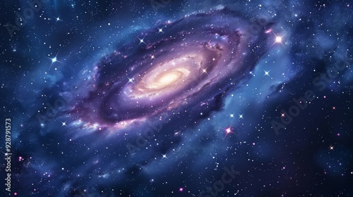 Cartoon vector galaxy with swirling stars and cosmic dust