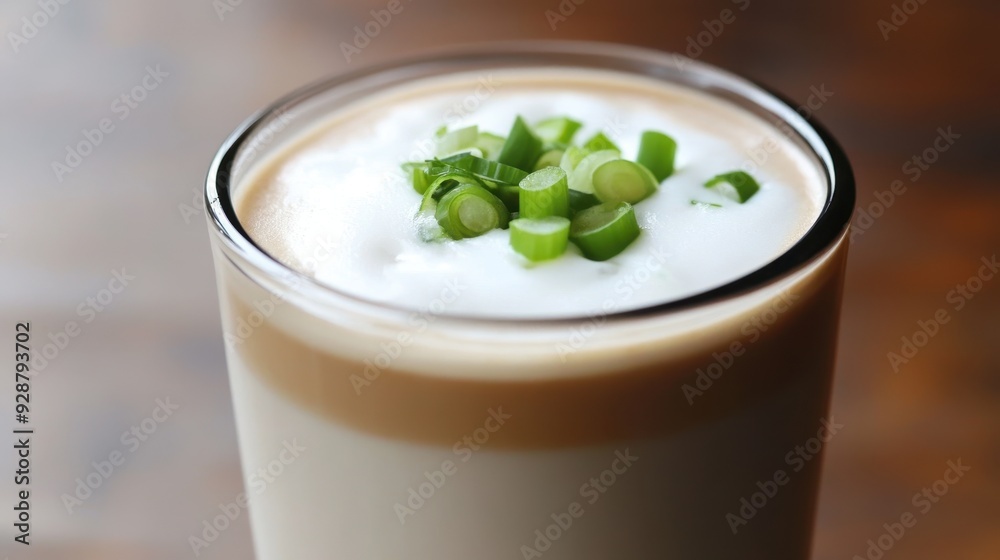 Delicious Creamy Latte Topped with Fresh Green Onions Delicious Creamy Latte Topped with Fresh Green Onions