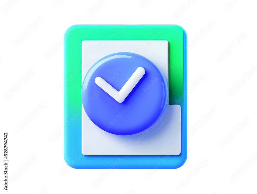 a blue and white button with a tick on it a blue and white button with a tick on it