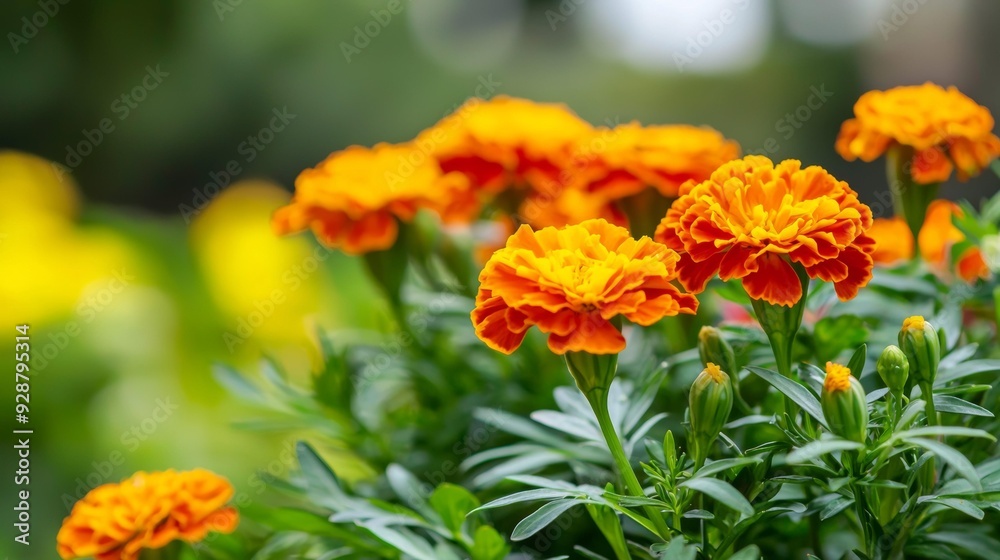 A bunch of orange flowers are in a garden A bunch of orange flowers are in a garden