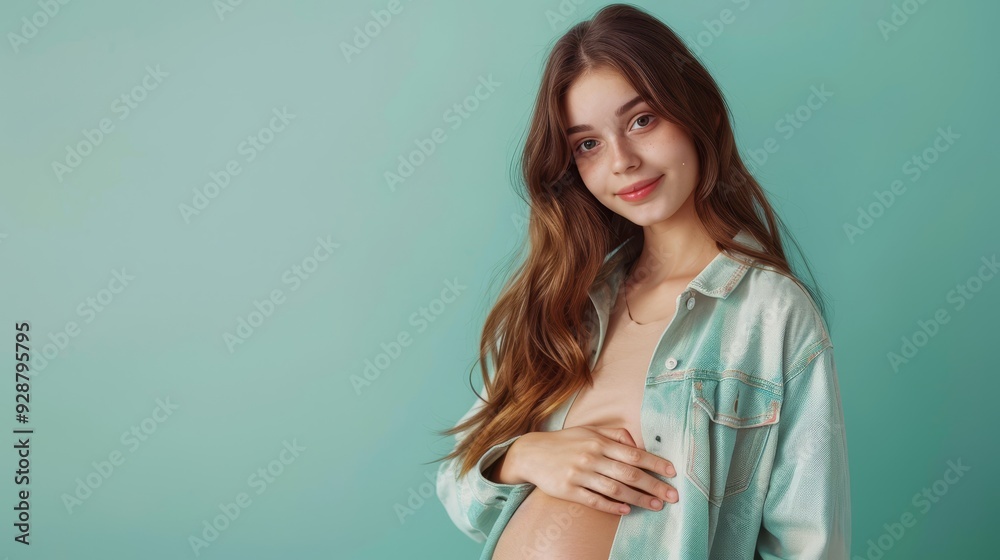 A pregnant European teenage girl standing with one 115 woman, beauty, hair, model, face, fashion, person, people, studio, smile, one, eyes, lady, brunette, dress, looking, smiling, style, posing, tee A pregnant European teenage girl standing with one 115 woman, beauty, hair, model, face, fashion, person, people, studio, smile, one, eyes, lady, brunette, dress, looking, smiling, style, posing, tee