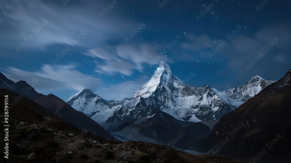 Fototapeta premium Long shutter time night view of sky at Munsiyari, Kumaon region, Uttarakhand, India