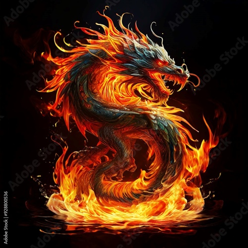 Close-Up Dragon Breathing Fire: Generative AI Image of Fiery Dragon
