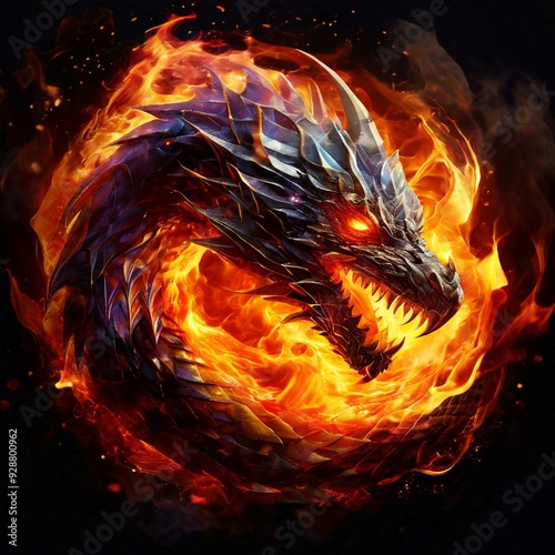 Close-Up Dragon Breathing Fire: Generative AI Image of Fiery Dragon